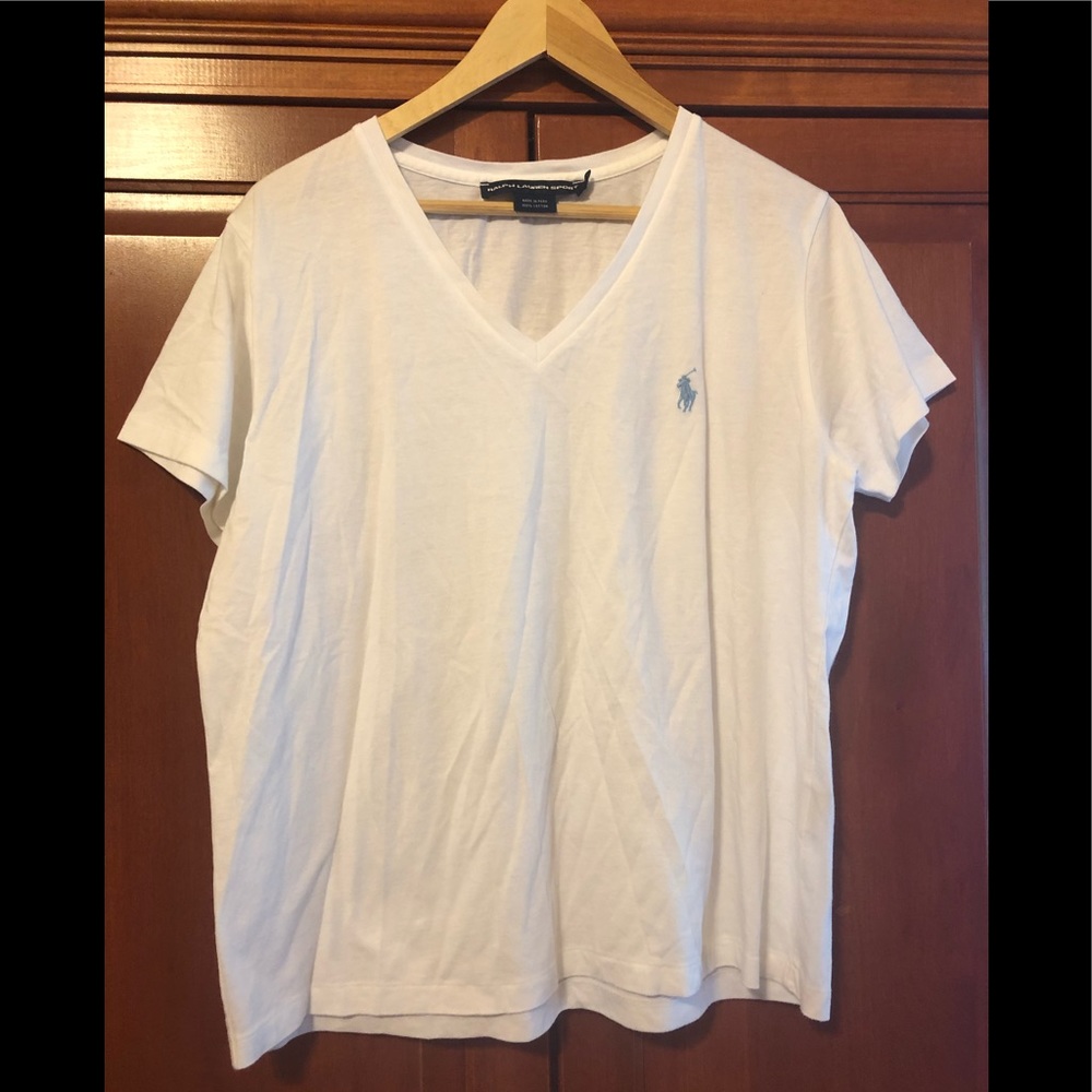 Ralph Lauren White V Neck Tee XL